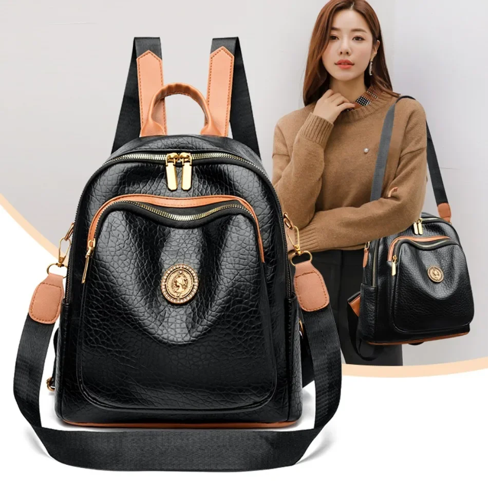 

Fashion Women Backpack Designer Pu Leather Travel Back Pack Casual Shoulder Bag High Quality School Bags for Teenagers Girls Sac