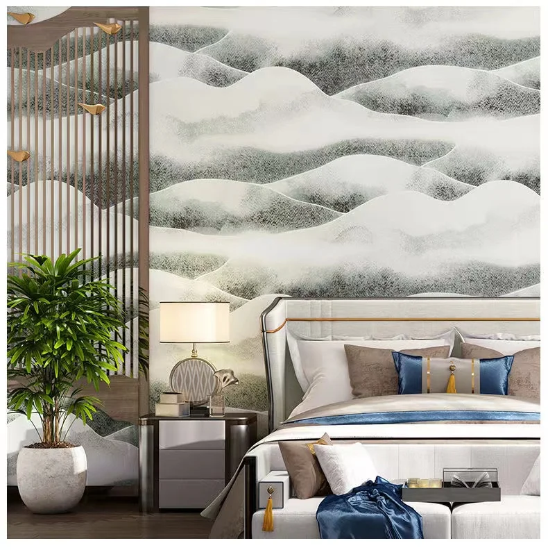 

Modern Chinese Zen Mountain Wallpaper Classical Living Room Bedroom Non-woven Fabric Tv Background Wall Paper Household Hotel