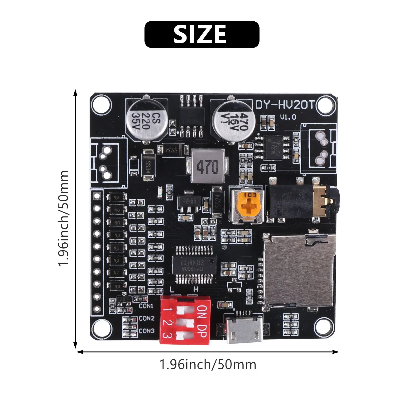 DY-HV20T 12V/24V Netzteil10W/20W Sprachwiedergabemodul, unterstützt Micro-SD-Karte, MP3-Musik-Player für Arduino