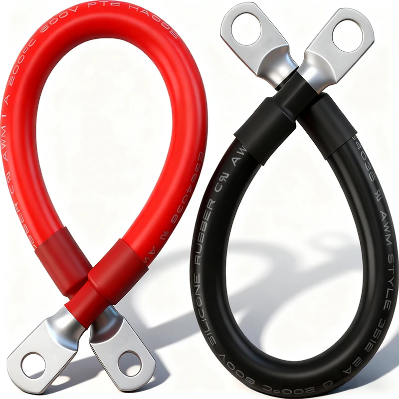Kit de câbles de batterie 2 pièces de 10 pouces (25,4 cm) 5/7/8/10/12AWG en cuivre pour l'audio automobile, l'énergie solaire, les véhicules récréatifs - Cuivre pur sans oxygène (OFC)