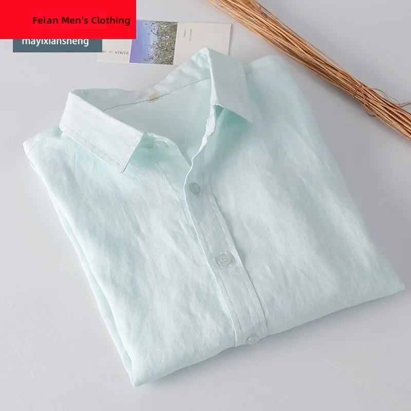 

Men's Linen Shirt Long Sleeve Casual Spring Summer New Style Sun Protection Top Fashionable Urban Standard Fit Youth Casual Wear