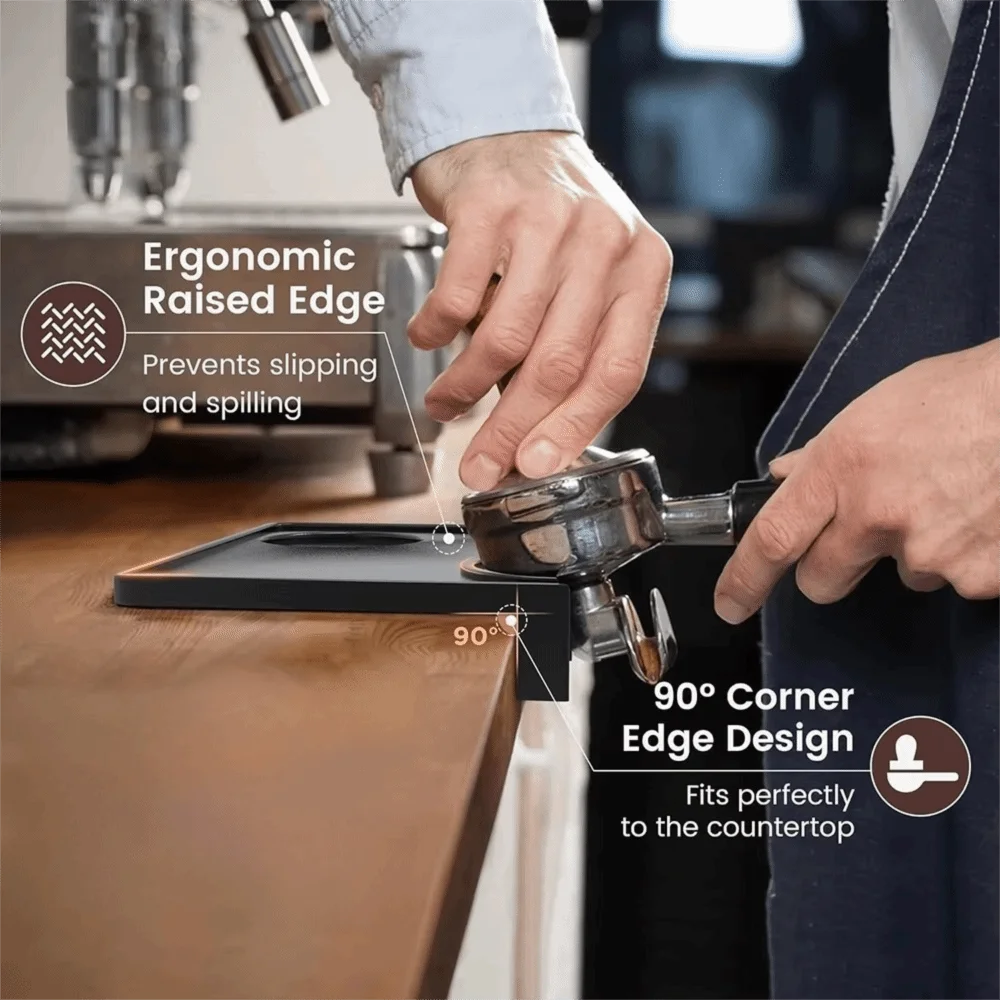 Non-Slip Silicone Coffee Tamper Mat Wear-resistant Black Espresso Tamping Pad Thicken Corner Edge Coffee Tamping Station Cafe