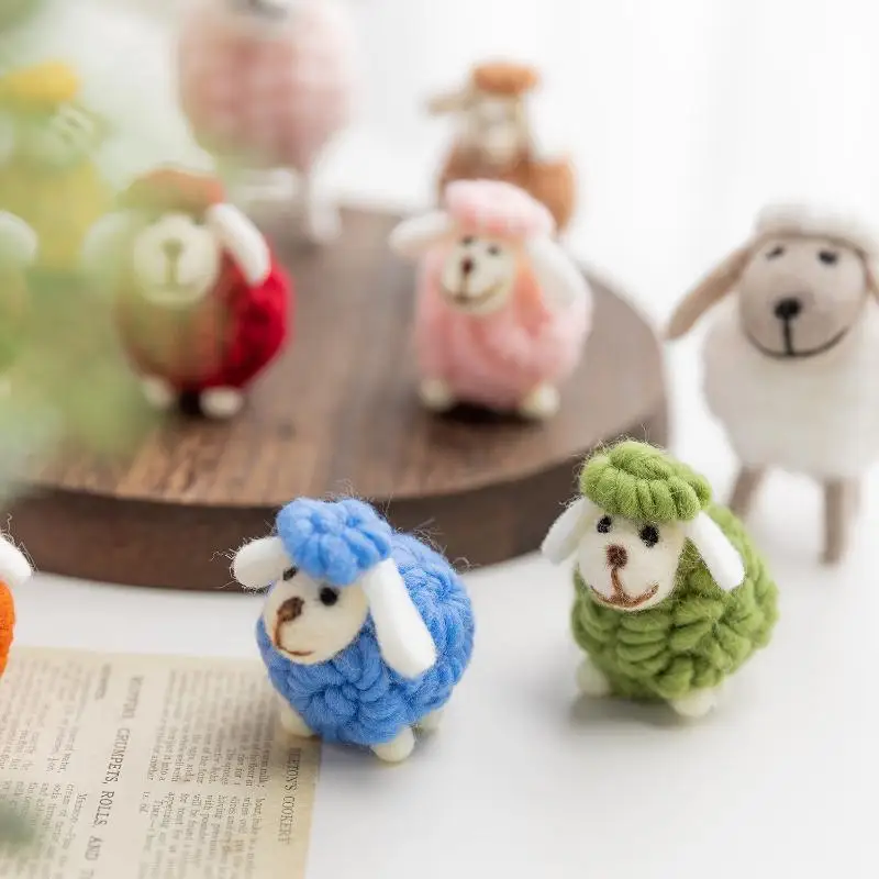 .1Pc Mini Table Ornament Felt Sheep Figurines Miniatures Wool Felt Lamb Cute Decoration Party Supplies Statue Miniature
