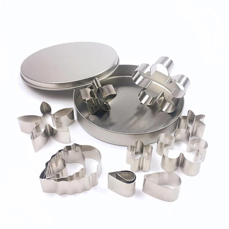 12Pcs Stainless Steel Flower & Leaf Cookie Cutter Set Cake Biscuit Chocolate Baking Mold Cake Decoration Tools Donut Cutter Kit