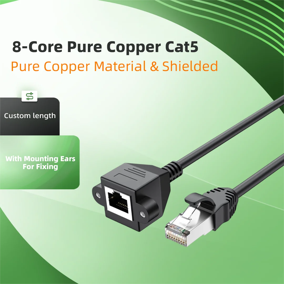 Pure Copper RJ45 Male To Female Extension Cable Panel Mount With Screw Holes Fix Bracket LAN Network Ethernet Extension Cord