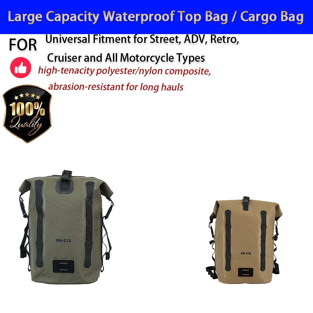 For Motorcycle Waterproof Top Bag 18-30L Quick Release Expandable Cargo Touring No-Drill Accesorios Moto
