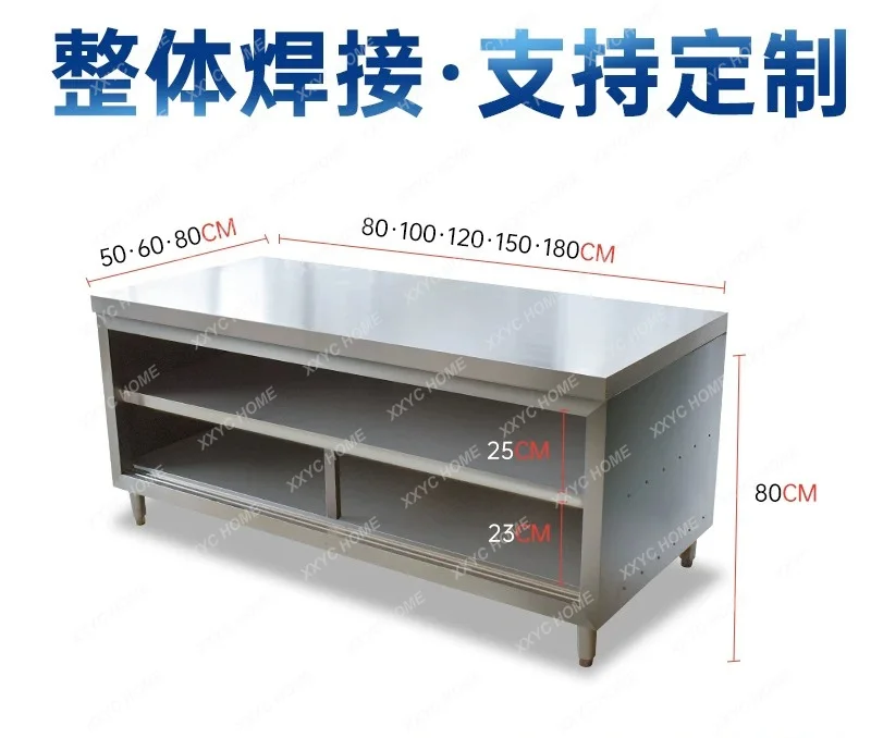 Integral welding 304 stainless steel workbench sliding door kitchen console