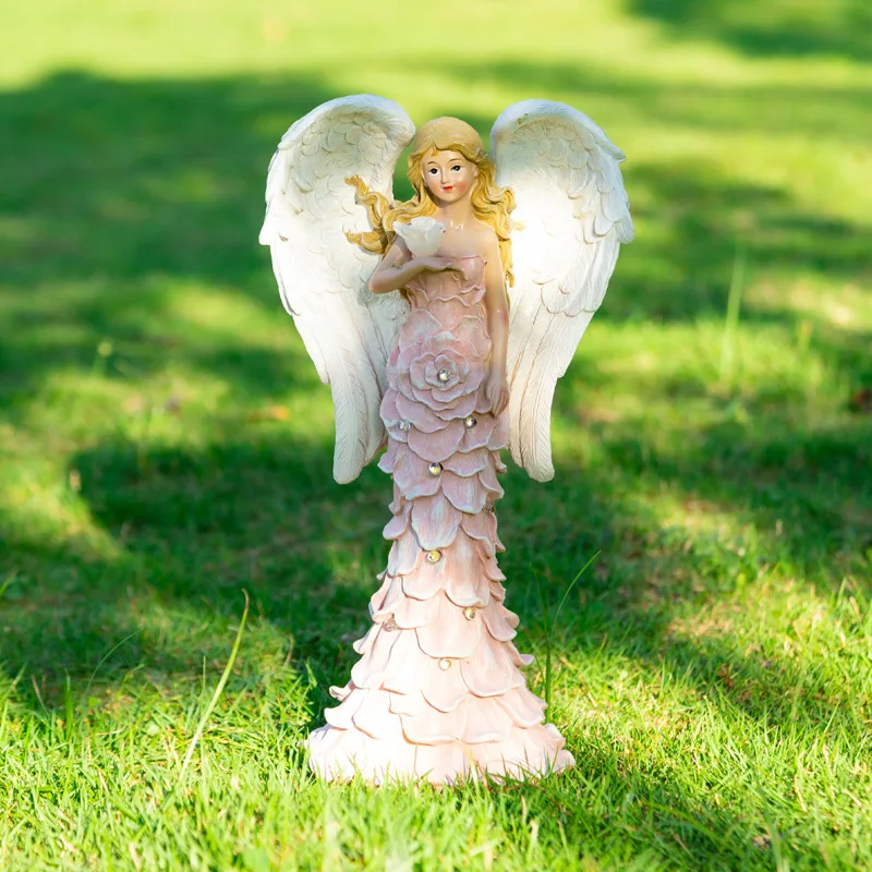 Nordic Resin Angel Figure Sculpture Ornaments Courtyard Flower Fairy Solar Micro Landscape Crafts Garden Decoration Accessories