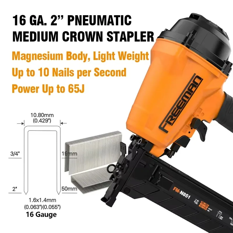 50mm Industrial Heavy Duty Furniture Air Staple Gun 16 Gauge FMN851 140 Capacity 10 Staples/Sec OEM