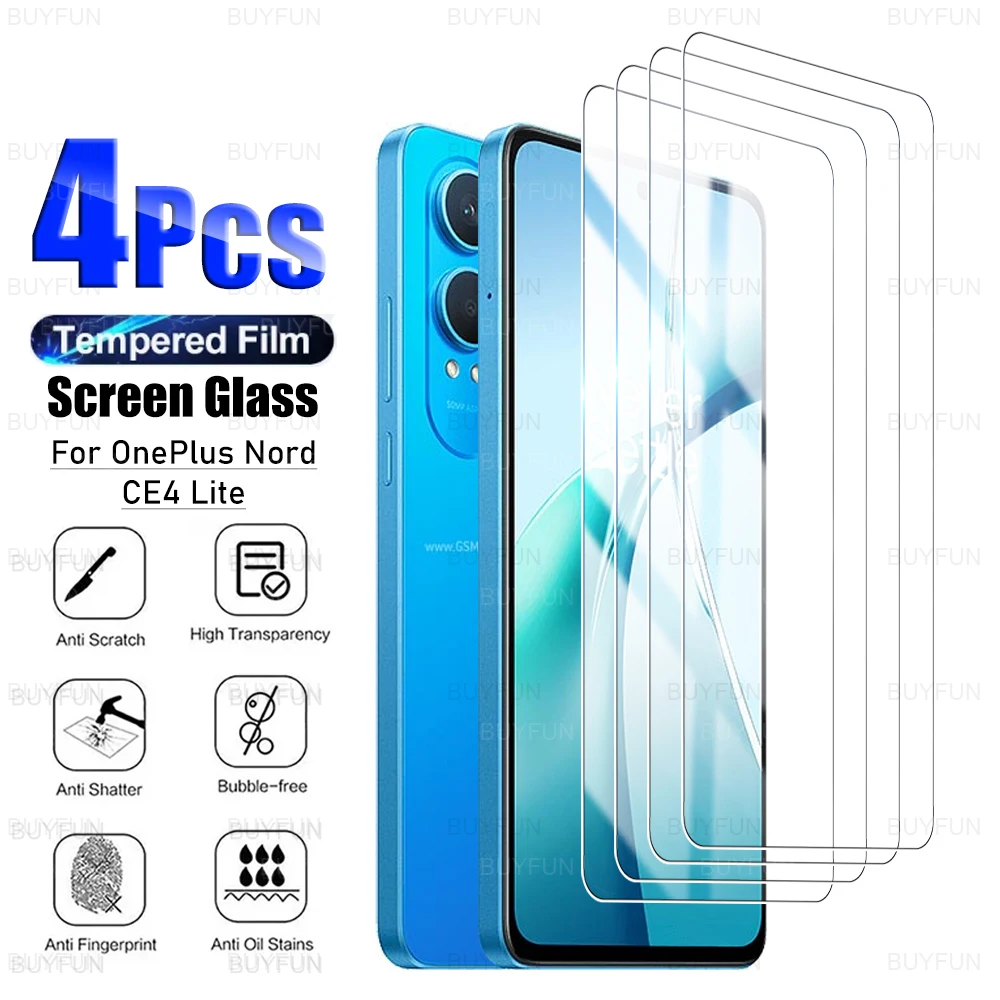 4Pcs Tempered Glass Screen Protector For OnePlus Nord CE4 Lite 5G 2024 6.67 inches HD Clear Protective Film 1+ NordCE4 CE4Lite