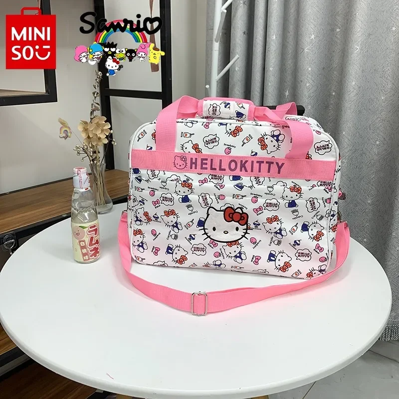 Hello Kitty-bolso de viaje para mujer, bolsa de viaje con dibujos animados de gran capacidad, a la moda y de alta calidad, para equipaje de embarque, novedad de 2024