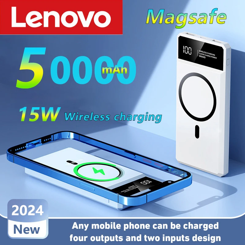 

Lenovo 50000mAh Magnetic Wireless Charger Power Bank External Battery Fast Charging PowerBank for Android iPhone Xiaomi
