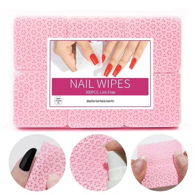 300pcs Cotton Gel Nail Polish Remover Wipes Nail Cleaning Pads Non Woven Lint-Free Nail Pads For Beauty Salon Nail Art Tool