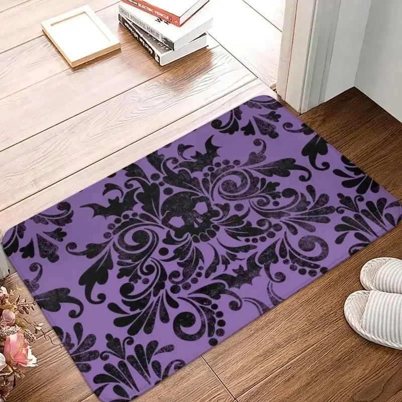 

Skull Damask Pattern Doormat Non-Slip Entrance Bathroom Kitchen Door Floor Mat Halloween Witch Goth Occult Toilet Carpet Rug