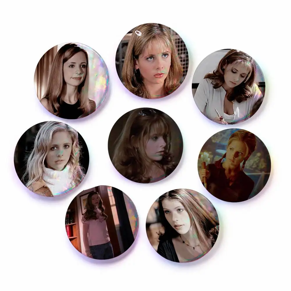 Insignia de Buffy, la cazadora de vampiros, accesorios para mochila, iconos de manga, broches redondos de dibujos animados para ropa, decoración de bolsos, regalos