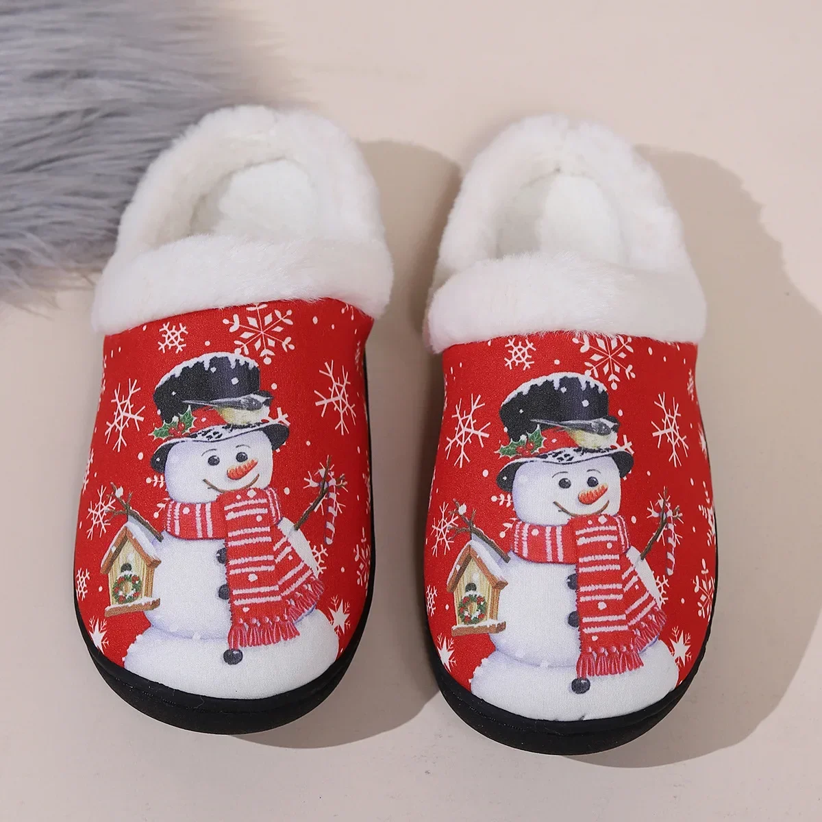 Shoes  for Women Winter Christmas Snowman Slippers Flats Comfortable Fluffy Non-slip Warm Plush Zapatos De Mujer Slides Women