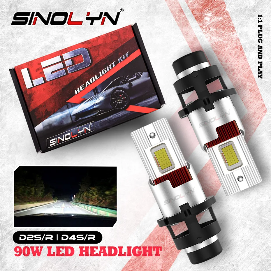 Sinolyn 45W D2S D2R D4S D4R 12000LM LED Lamps Headlight Auto LED Lights Bulbs Car Lights 6000K Replacement Wireless Plug & Play