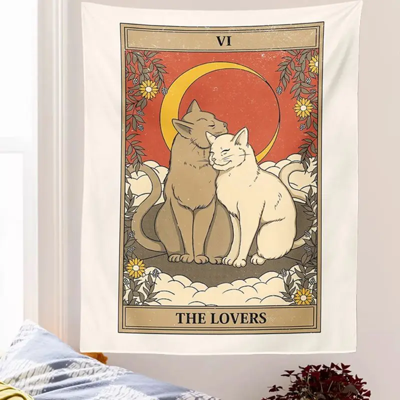 VIKAMA Cat Lovers Tarot Art Wide Tapestry for Wall Hanging Bedroom Living Room Cozy Aesthetic Warm Stylish Home Decor