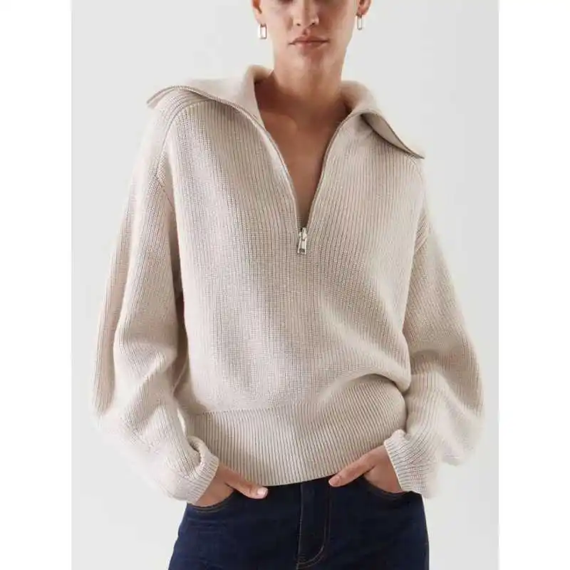 

Женские модные свитера с высоким воротником на молнии и шорты с низкой талией из бамбукового волокна. Весенняя коллекция. Без бренда, без зарегистрированной торговой марки.