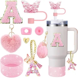 8pcs Cup Accessories for Stanley Cup 30oz 40oz Includes Butterfly Straw Cover Cap Silicone Boot Handle Charm Initials Sticker