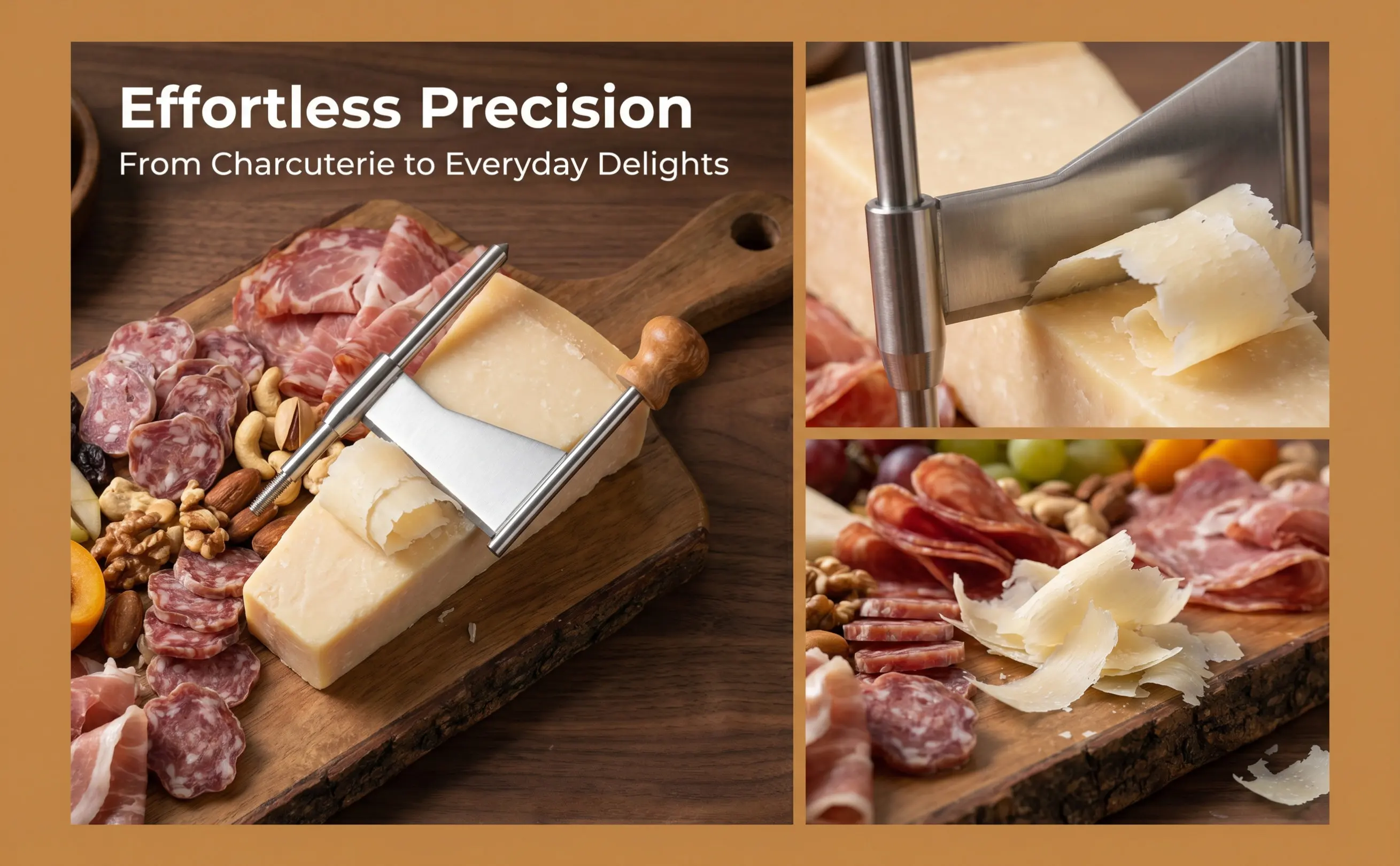 Stainless Steel and Wood Rotary Cheese Grater Cutter with Handle for Hard Semi-Hard Cheese Chocolate Shaving