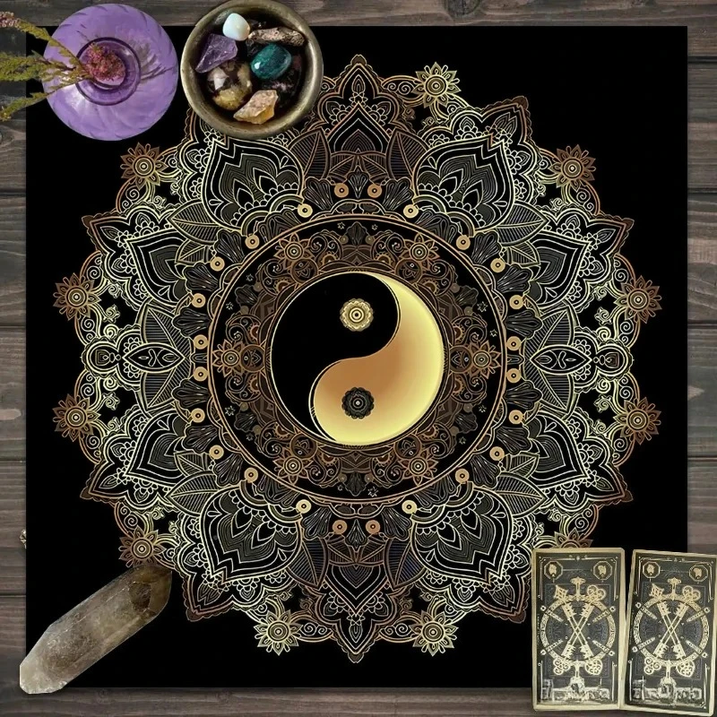 VIKAMA Hamsa Hand & Yin Yang Tarot Altar Cloth Sun Moon Phase Divination Tablecloth Witchcraft Home Decor