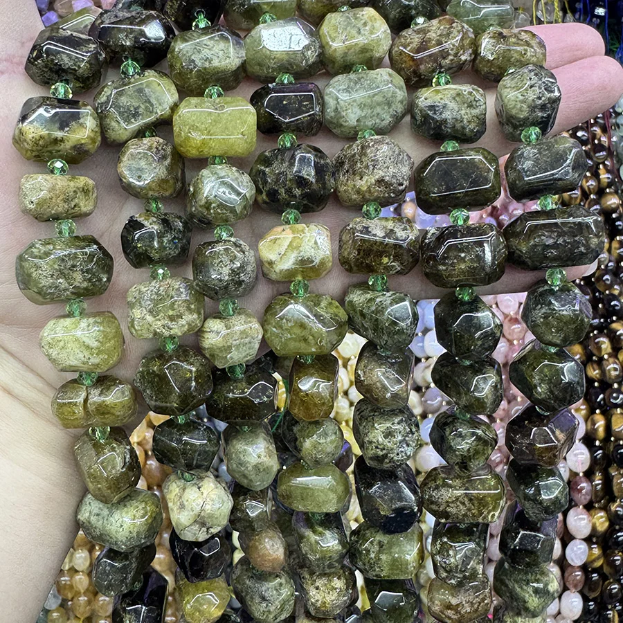 Natural White Moonlight Stone Handmade Lrregular Green Garnet Faceted Loose For Jewelry Making DIY Necklace Bracelet 15''13-18mm