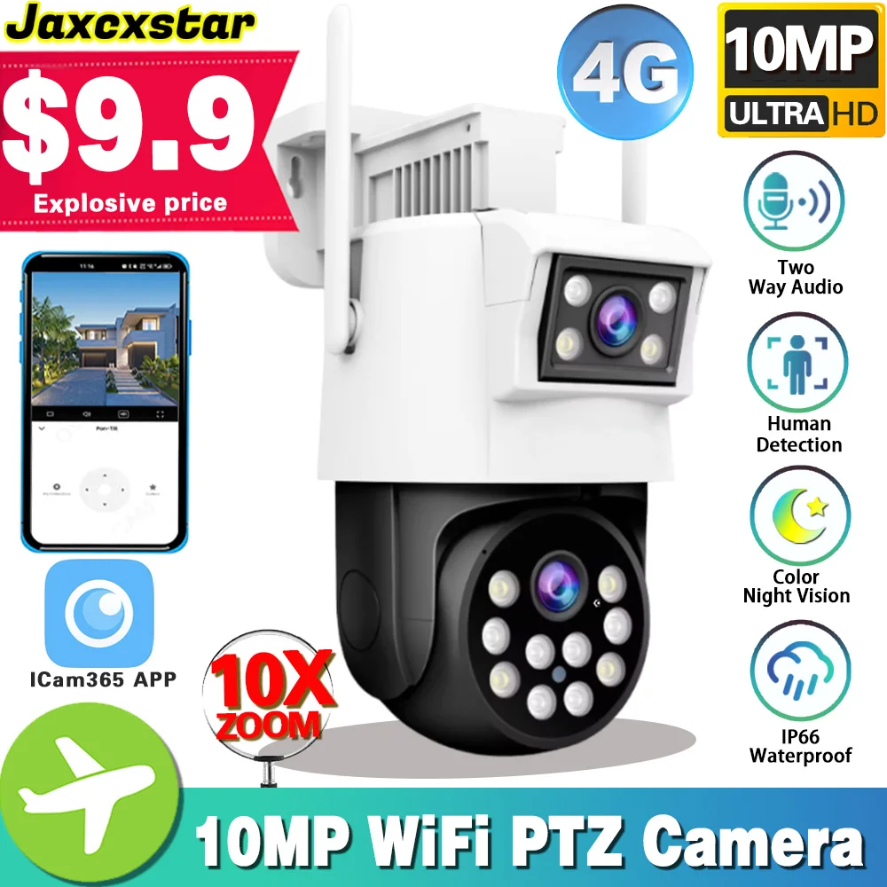 

ICam 365 8MP 10X Zoom PTZ 4G Camera Dual Screen Color Night Vision Outdoor Security IP Camera CCTV Surveillance Camera