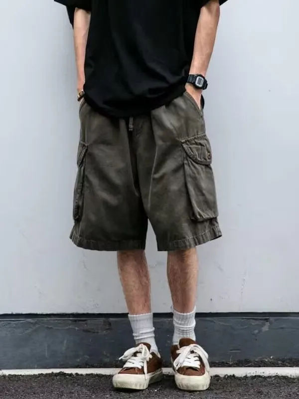 

Мужские летние повседневные брюки American Sle Casual Workwear: модный дизайн, прямой крой, длина до колена, с большими карманами