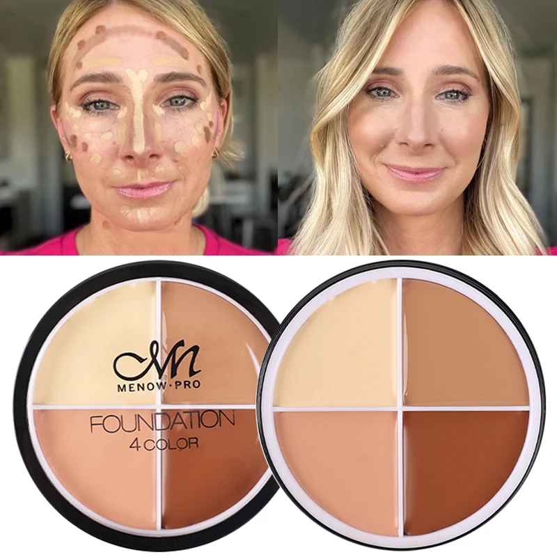 4-farbe Concealer Foundation Creme Wasserdicht Langlebige Abdeckung Tiefe Teint Akne Poren Creme Schattierung Highlighter Gesicht Make-Up