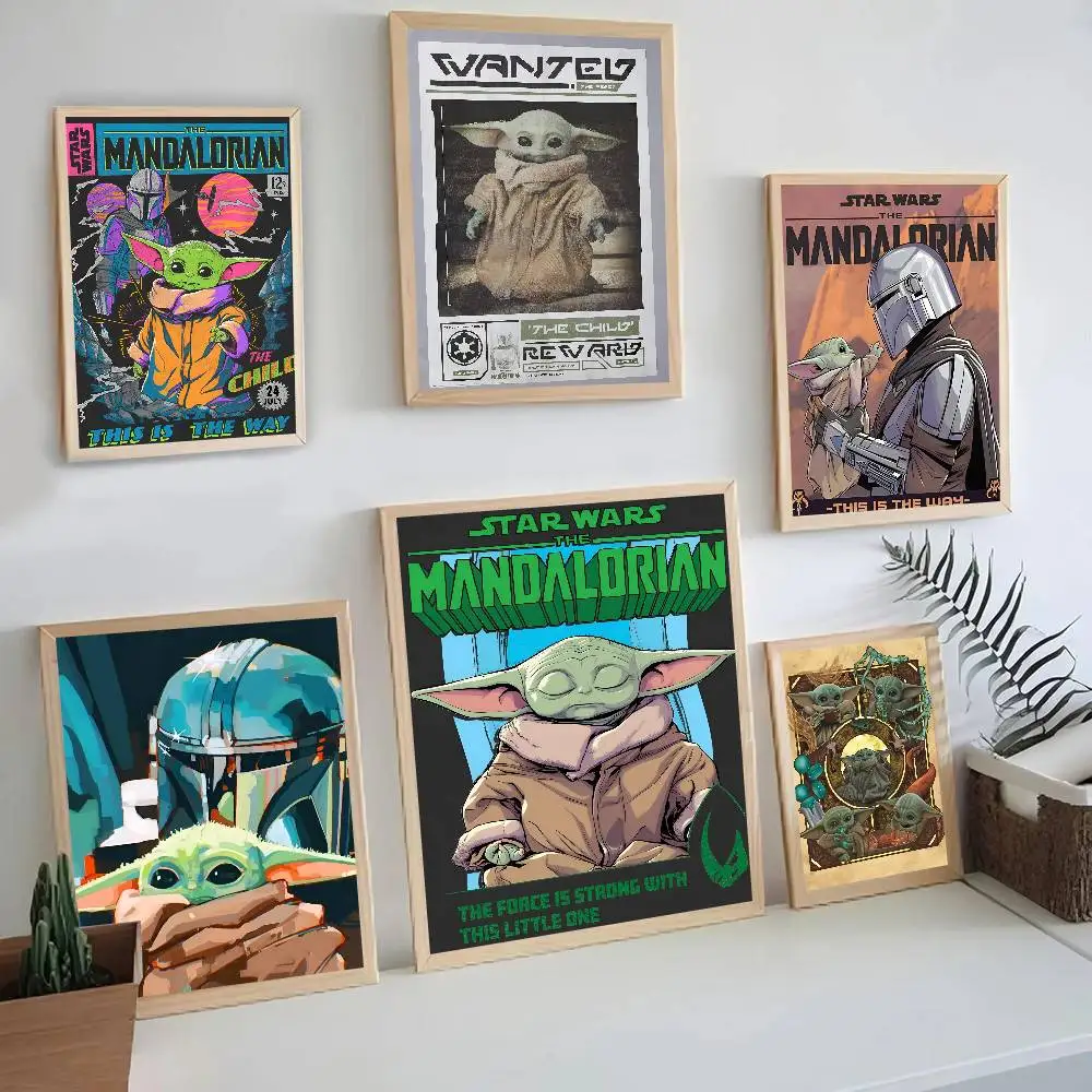 TV Play The Mandalorian Baby Y-Yoda Cartoon Poster Self-adhesive Art Waterproof Paper Sticker Coffee House Bar Room Wall Decor view 2