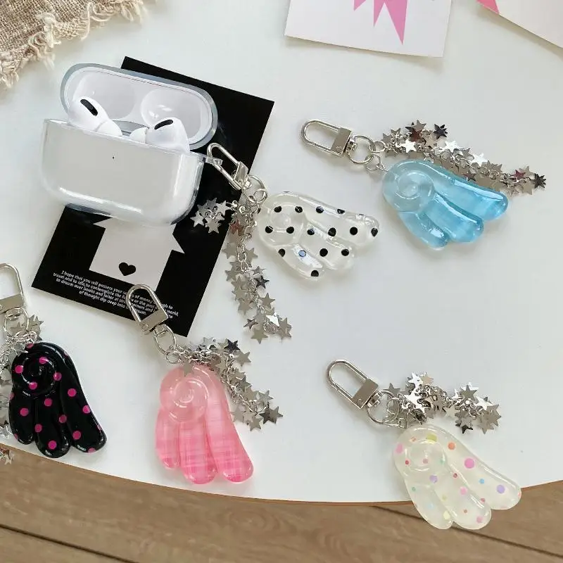 1PC Y2K Angel Wing Keychain Polka Dot Bag Pendant With Star Clasp Hanging Ornament For Backpack Purse Daily Use