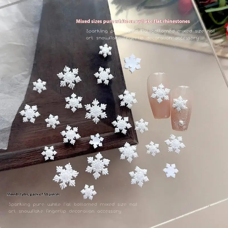 50 قطعة عيد الميلاد المختلط الأبيض الثلوج مسمار الفن حجر الراين مجسمة الراتنج مسمار أجزاء اكسسوارات مسمار سحر DIY الديكور #4