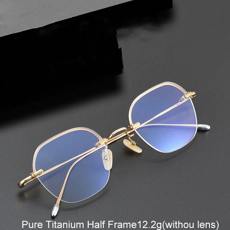 

Pure Titanium Half Polygon Glasses Frame Men Women Brand Designer Japanese Thin Rimless Optic Eyeglasses Prescription Eyewear