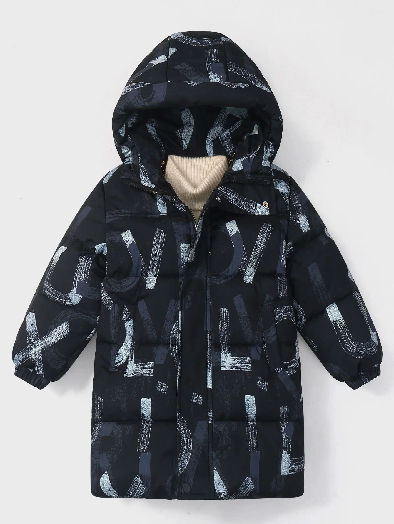 

New autumn and winter letter mid-length children's cotton clothes for boys and girls cotton jackets for small children warm cott