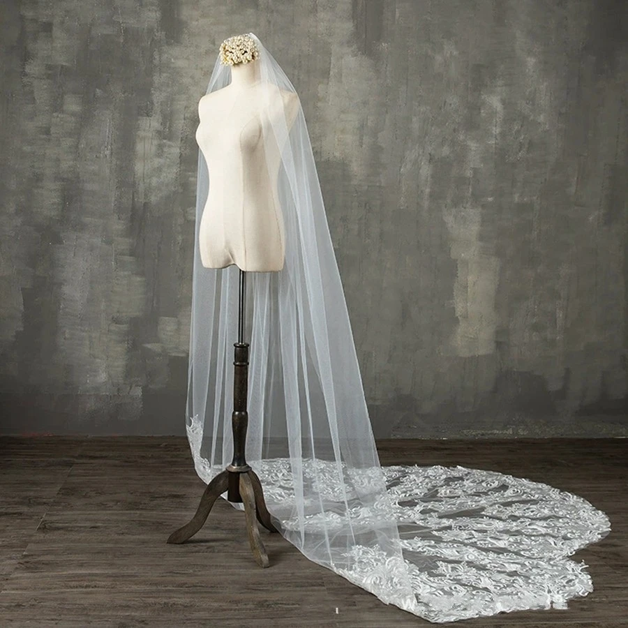 أنيقة الأبيض العاج كاتدرائية الحجاب الزفاف الدانتيل يزين Mariage العروس اكسسوارات الزفاف الحجاب الزفاف Mantilla de novia velo