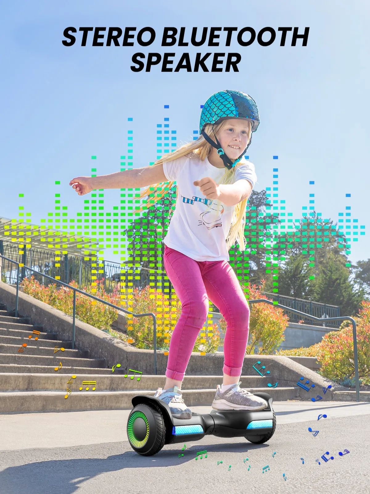 Auto balanceamento Hoverboard para crianças, todo o terreno, luz led, alto-falante bluetooth, 6,5