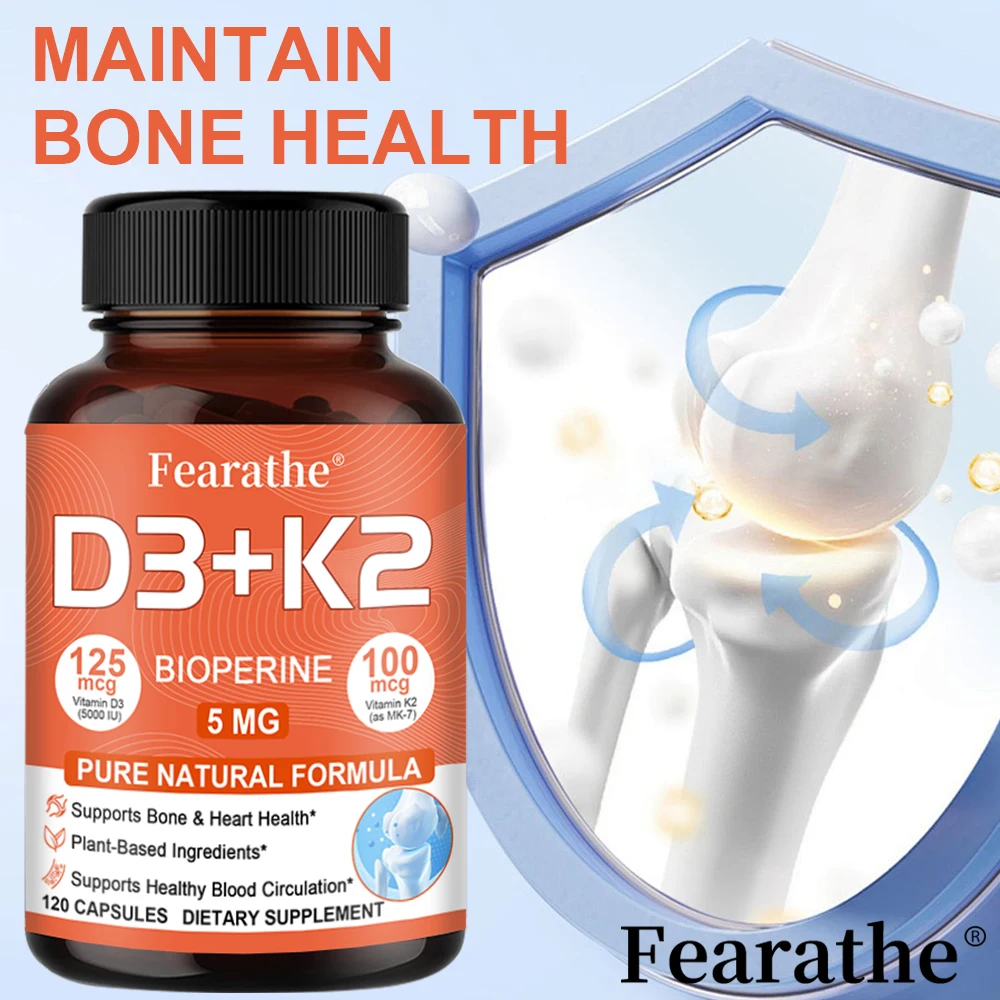 

5000IU Vitamin D3 + K2 Supplement - Bone, Heart, Joint & Immune, Teeth and Skin Health Support, Help Regulate Calcium Metabolism