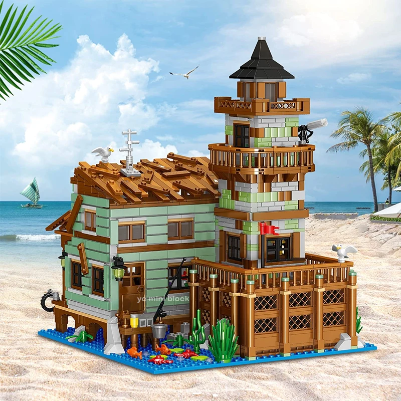 

Fishing Village Hut Architecture Street View Wharf Old Fishing Shop Building Block Toys Assembly Puzzle Brick Sets For Kids Gift