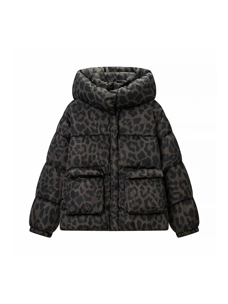 Feminino leopardo impressão para baixo algodão-acolchoado jaqueta parkas inverno quente casaco de algodão moda outwear com capuz feminino overwear