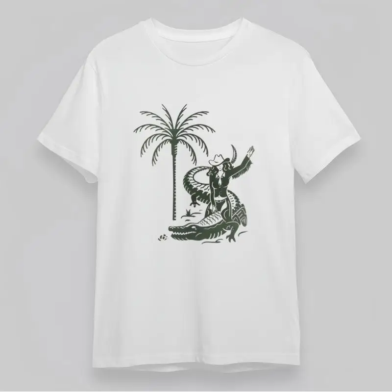 

Женская трендовая удобная классическая футболка с изображением ковбойской пальмы и крокодила