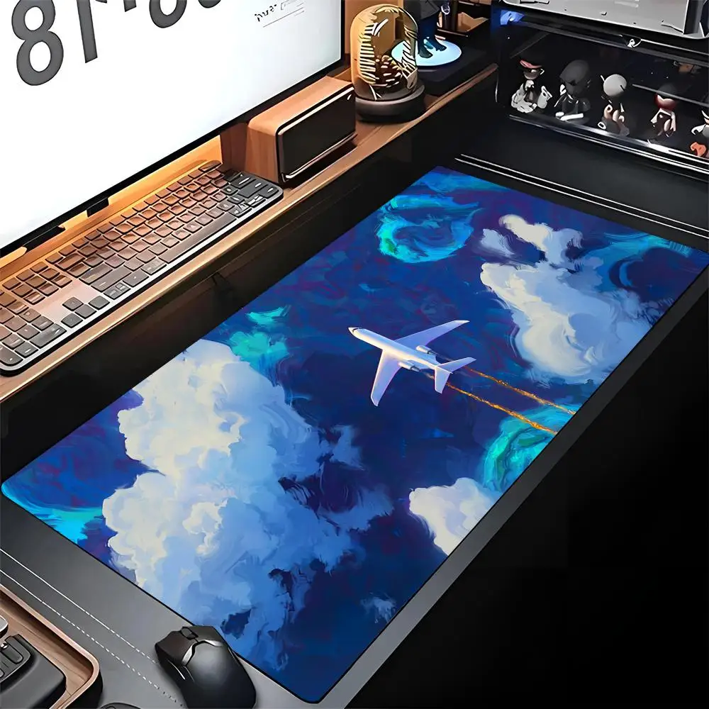 Airplane Pilot Mouse Pad Edge Big Xxl Gaming Locking Computer Gamer Large Rubber Art Mousepad Laptop Desk Mat