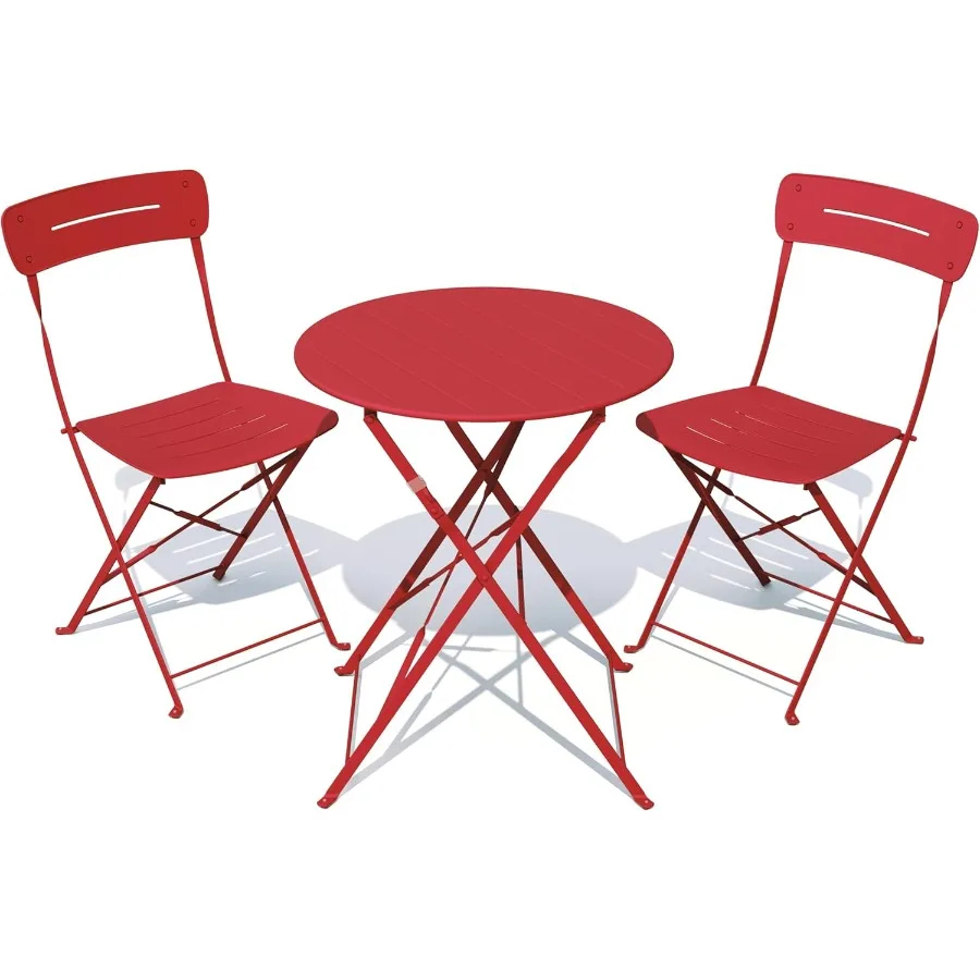 Grand patio Premium Frame Patio Bistro Set Colorful Folding Outdoor Patio Furniture Sets 3-Piece Patio Table and Chair Set Red