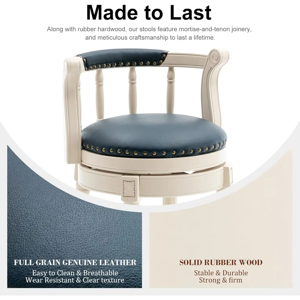 Bancos de bar giratórios modernos com estofamento de couro genuíno e apoio para os pés para balcão de cozinha e ilha