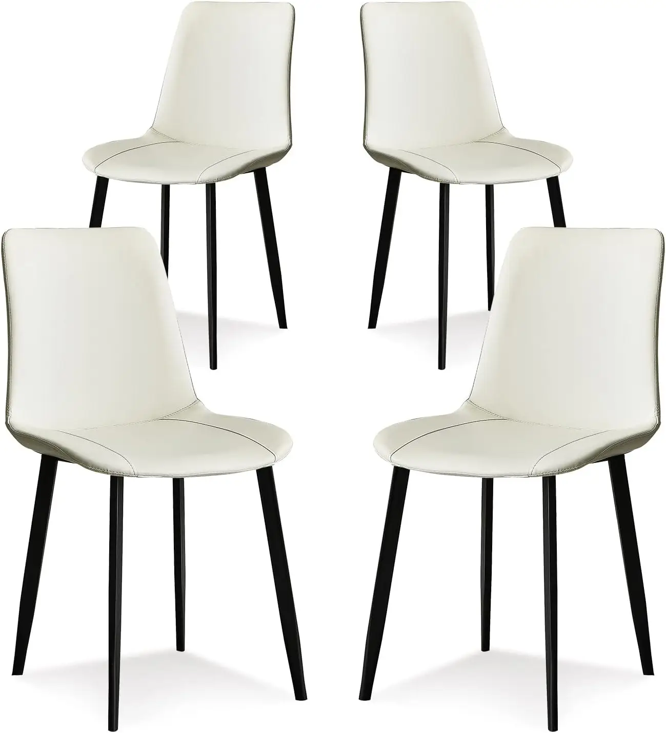 

White Dining Chairs Set of 4, Faux Leather Mid Century Modern Chairs with Metal Chair Legs, Kitchen Chairs for Dining Room