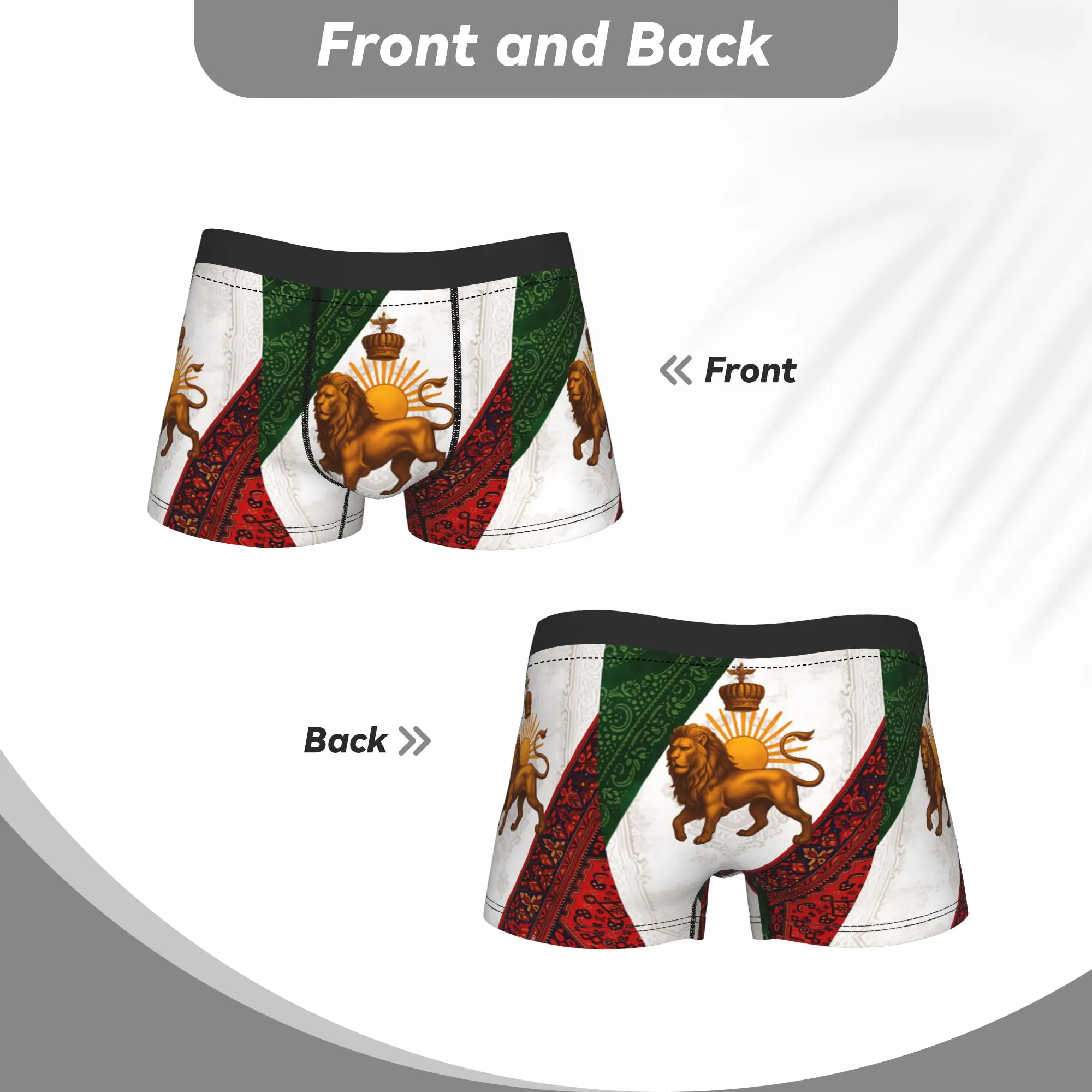 

Трусы-боксеры с принтом флага Ирана и изображением льва, эластичные трусы-шорты для мужчин, 3D-модель с карманом, большие размеры