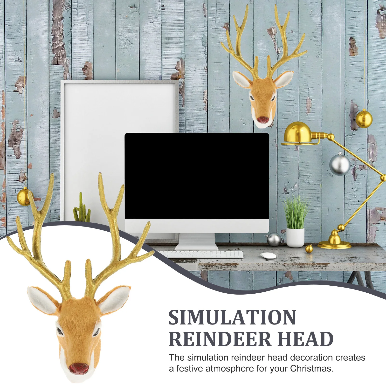 

Artificial Elk Head Ornament Christmas Holiday Party Photo Prop Xmas Tree Reindeer Decoration Living Room Decor