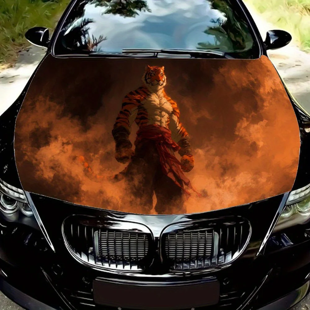

Fiery Tiger Soul Car Hood Stickers - Waterproof Self-Adhesive Scratch-Resistant PVC Decals, Durable Automotive Exterior Protecti