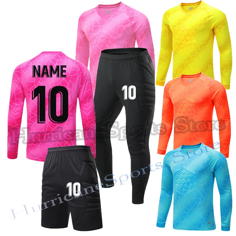 New Men\'s Adult Soccer Goalkeeper Uniform Protective Sponge long Sleeve Kid Training Football Goalkeeper Soccer Jersey Top Pants