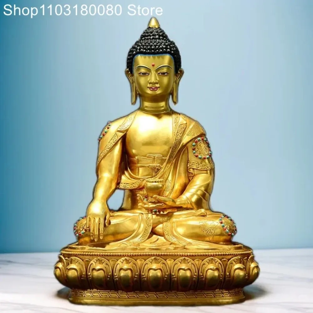 31cm Copper Gilding Sakyamuni Amitabha Medicine Buddha Statue Nepal Tibet Akshobya Sculpture